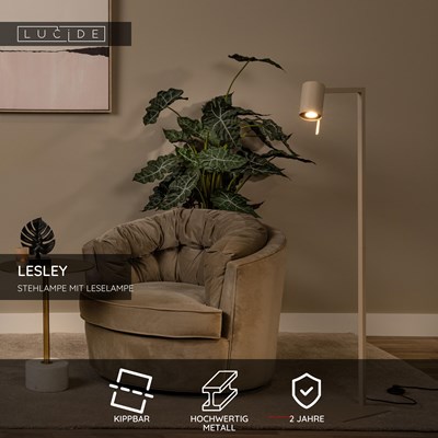 Lucide LESLEY - Stehlampe Mit Leselampe - 1xGU10 - Taupe